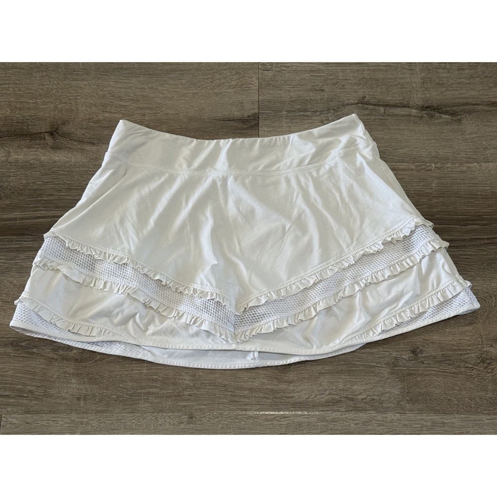 Lilly Pulitzer Women White Luxletic Meryl Nylon Ruffle Mesh Tennis Skort Size M